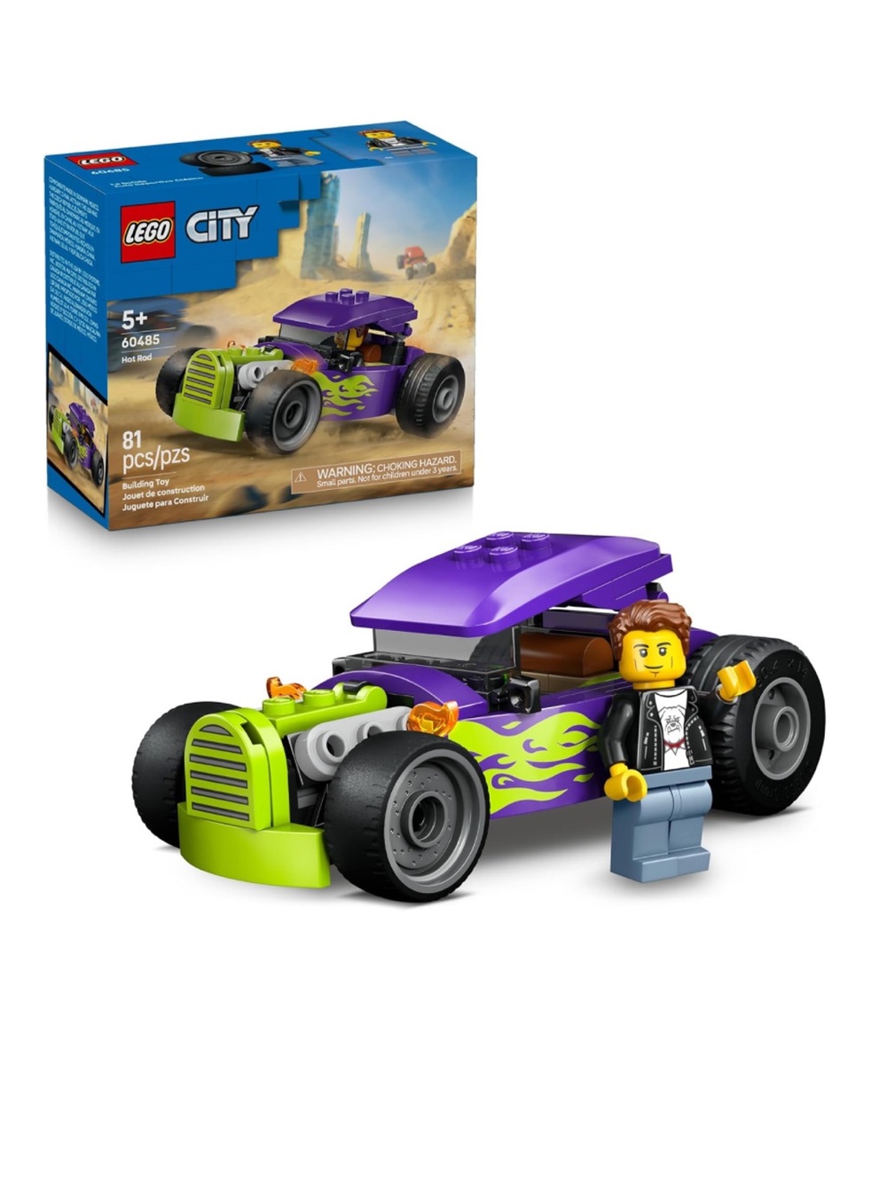 LEGO City Hot Rod Race Car Building Toy with Racecar Driver Minfigure 60485